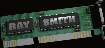 An image of my name on a circuit board.